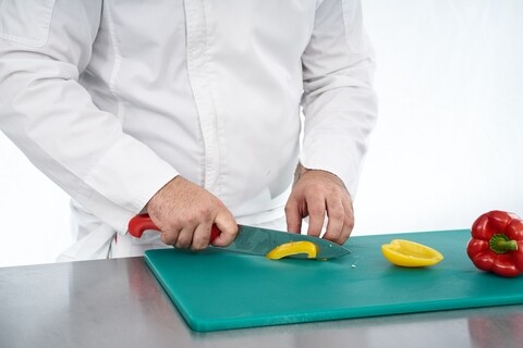 Cutitul bucatariului profesional, Cooking by Heinner, 20 cm, inox, rosu