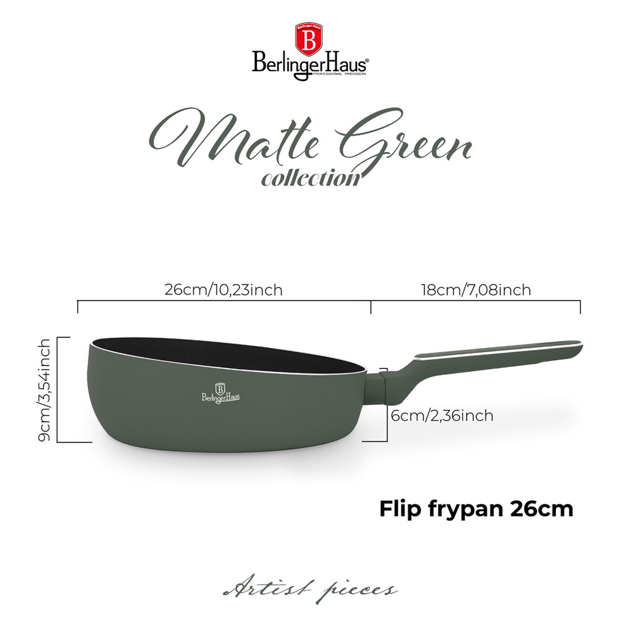 Tigaie flip Berlinger Haus, Matte Green, 26 cm, aluminiu, verde mat - imagine 9