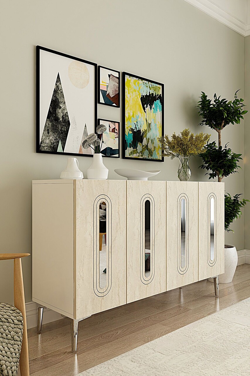 Consola, Hanah Home, Rany 120, 120x75x32 cm, White / Travertine / Silver - view 2