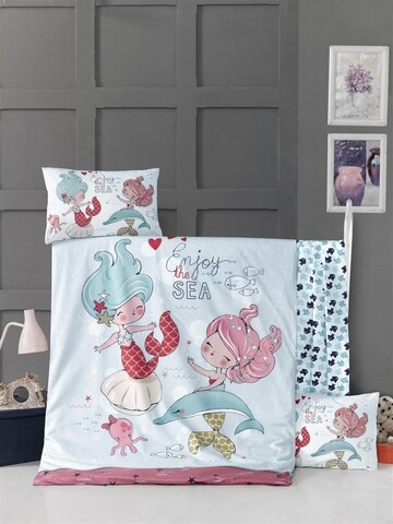 Lenjerie de pat pentru copii, victoria, fish girls, 4 piese, 100% bumbac ranforce, multicolor