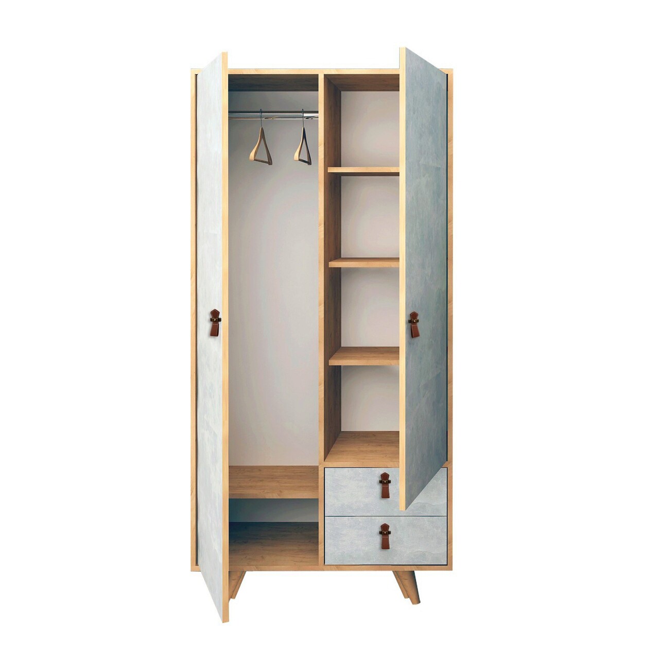 Dulap pentru haine, Mod Design, Suwon, 100x190x52 cm, Stejar / Gri - 2 | YEO