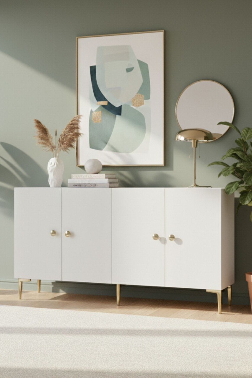 Consola, Hanah Home, Simple 150, 150x75x32 cm, Alb/Auriu - view 4