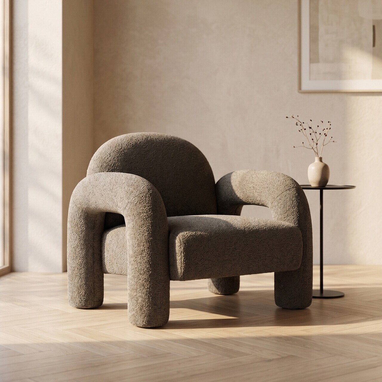 Fotoliu Sedia, Homla, 95x88x70 cm, MDF/metal/tesatura teddy boucle, maro — imaginea 8