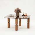 Masuta de cafea, Neostill, Kei, 80x40x80 cm, Sticla temperata , Nuc / Bronz