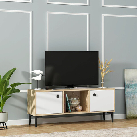 Comoda tv, olivia, parion, 120x48.2x29.6 cm, pal, stejar safir / alb