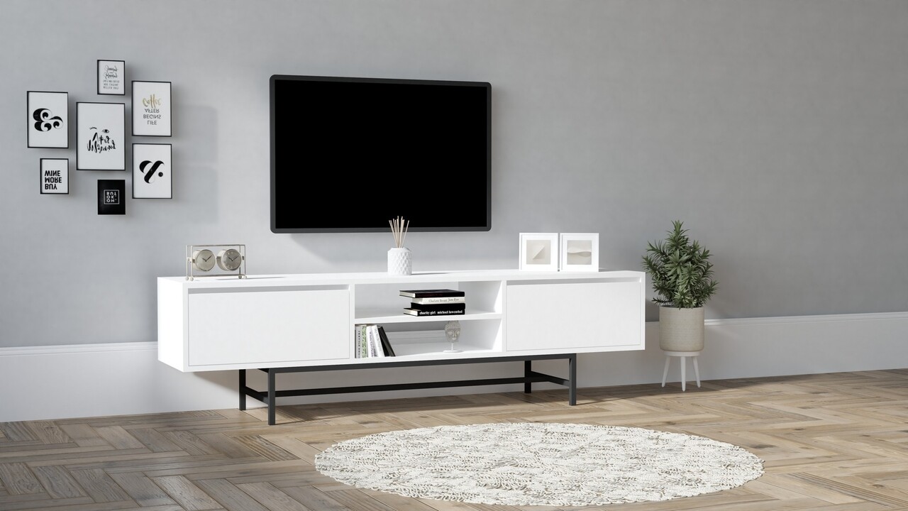 Comoda TV, Asse Home, Tauber, 180 X 50 X 40 Cm, Pal Melaminat, Alb