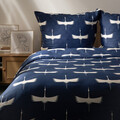 Lenjerie de pat King Size, Devika, Homla, 3 piese, 200x220 cm, bumbac satinat, albastru/alb