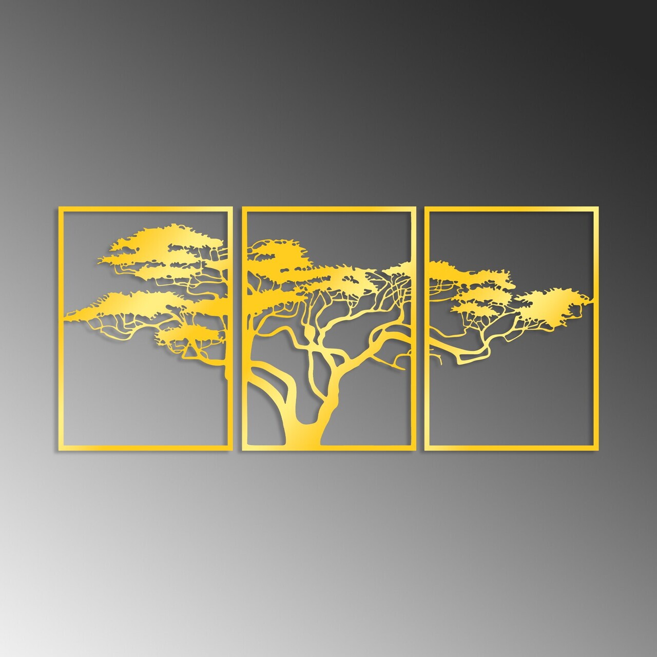 Decoratiune de perete, Golden Triple Tree 6, Dimensiune: 51 x 73 cm (3 bucăți), Auriu — imaginea 5