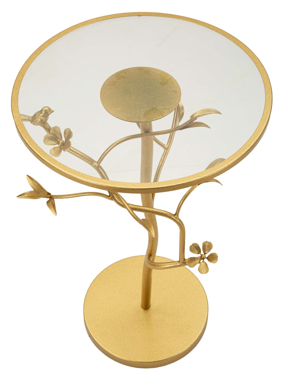 Masuta de cafea Birds Glass, Mauro Ferretti, 38x60 cm, fier/sticla, auriu