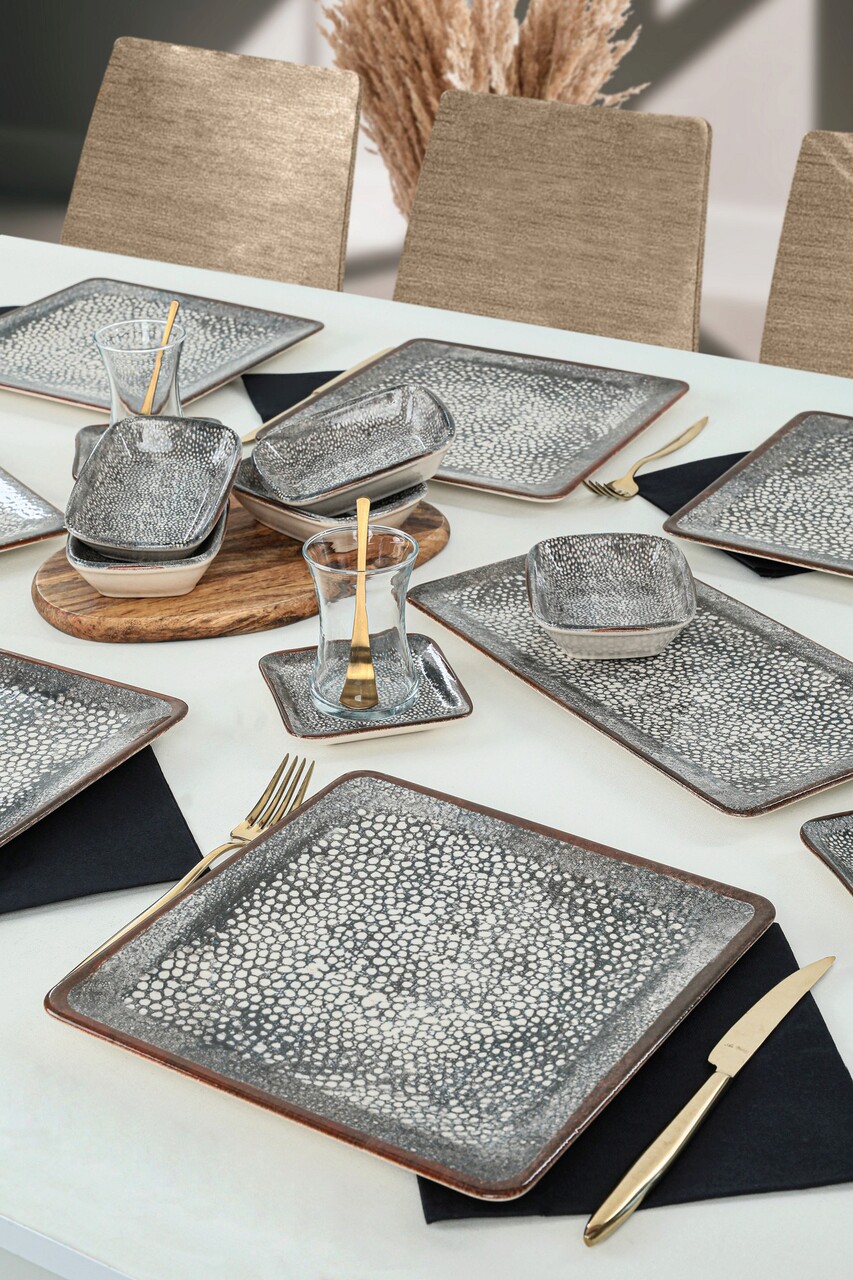 Set de mic dejun, Keramika, 275KRM1714, Ceramica, Gri închis/Alb