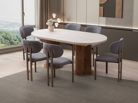 Masa extensibila, Hanah Home, Gusto, 180x77x90 cm, PAL, Travertin / Nuc