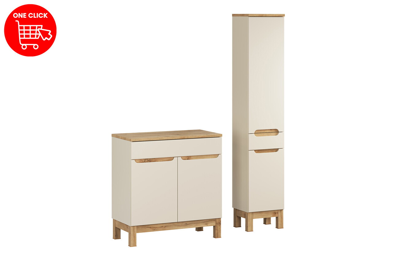 Set mobilier baie Bali Cashmere Wotan 80 cm HC, dulap inalt si masca lavoar, Comad, MDF/PAL, casmir - view 2