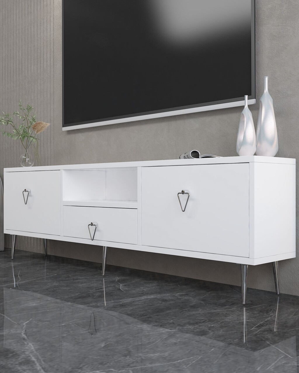 Comoda TV, Hanah Home, 1306-DROP-1, 140x45x30 cm, PAL , Alb / Argintiu - view 2