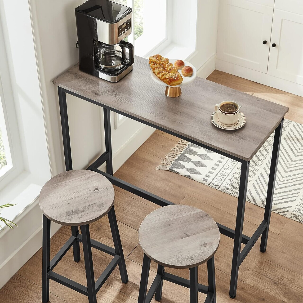 Set 2 scaune de bar, Vasagle, 32x65 cm, PAL/otel, grej/negru - imagine 8