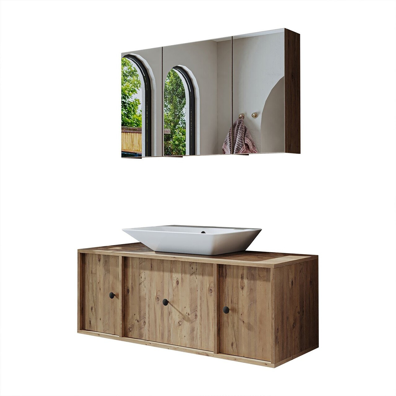 Set Dulap de Baie cu Chiuvetă și Oglindă (2 Piese), Hanah Home, 2558, MDF, Maro — imaginea 6