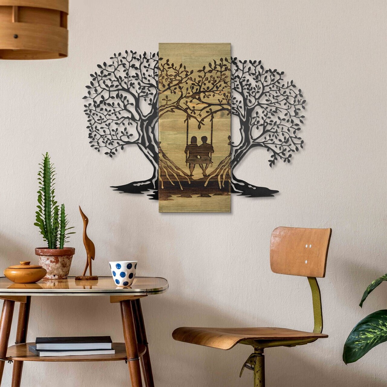 Decoratiune de perete, Sogno Forestale -2, Metal, Lemn, Verde/Negru