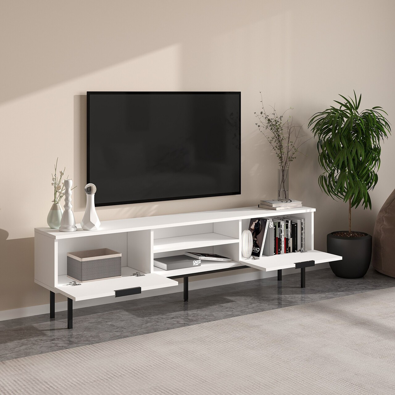 Comoda TV, Odessa, Paul, 180x50x29.6 cm, Alb - 2 | YEO