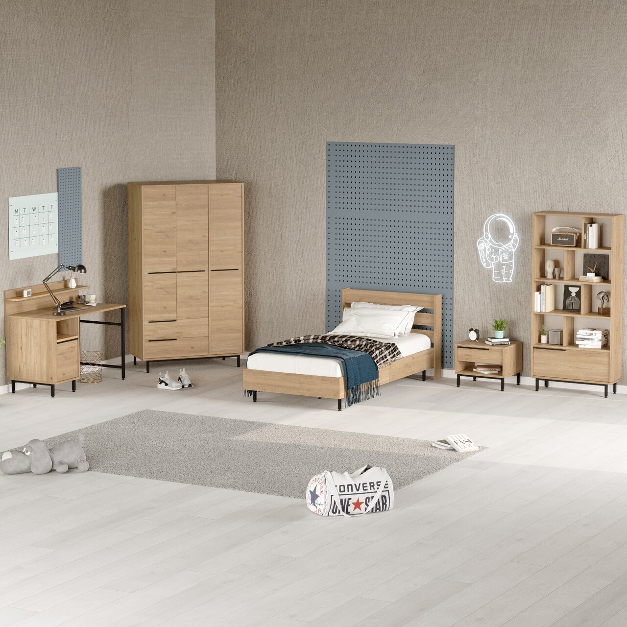 Set dormitor pentru copii, Locelso, ON25-S, Stejar