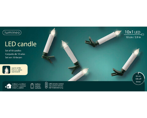 Set 10 lumanari cu LED Candle lights, Lumineo, 10 cm, alb