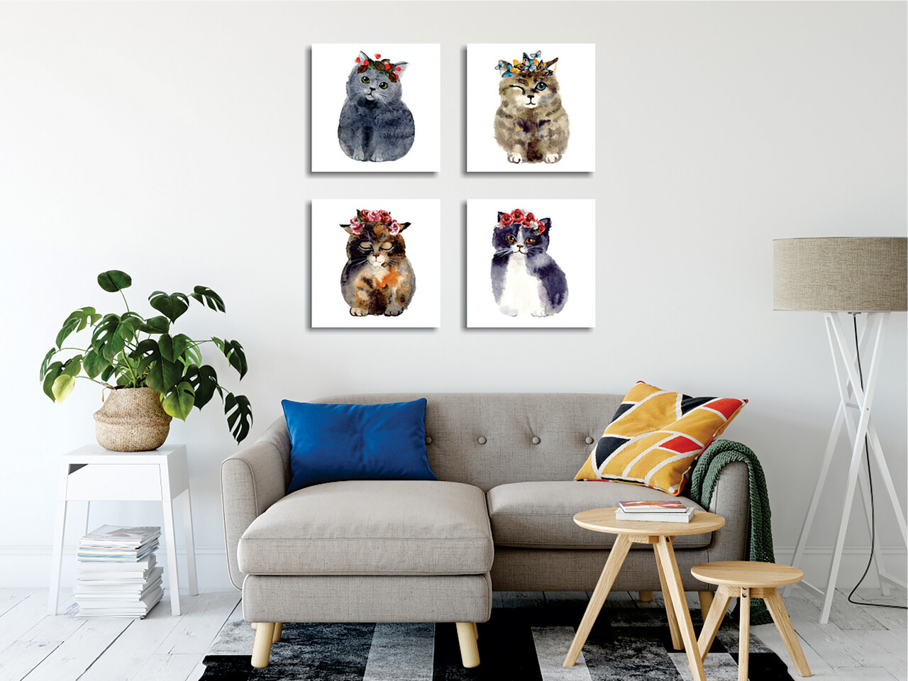 Set 4 tablouri decorative FRJ22 Rama de lemn Multicolor