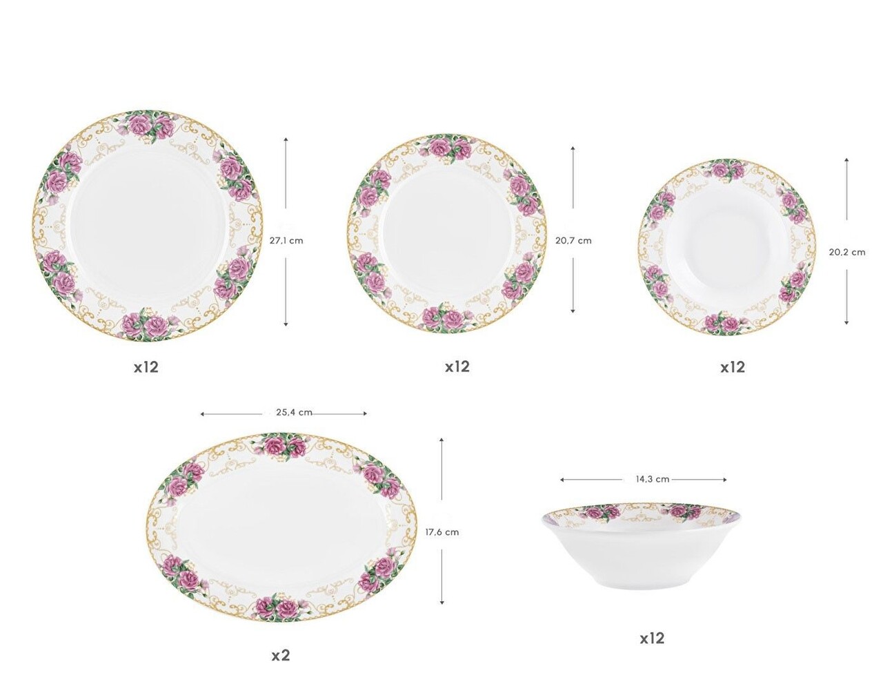 Serviciu de masa (53 piese), L'essentiel Maison, 216KRC1275, Farfurie de cină: 20,2 x 20,2 x 3,2 cm (12 bucăți), Multicolor - view 6