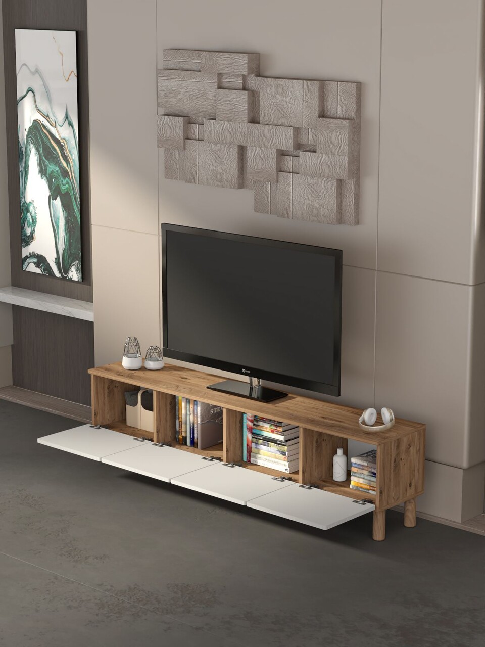 Comoda TV, Hanah Home, Norvella, 180x47x35 cm, PAL, Pin Atlantic / Alb - view 3