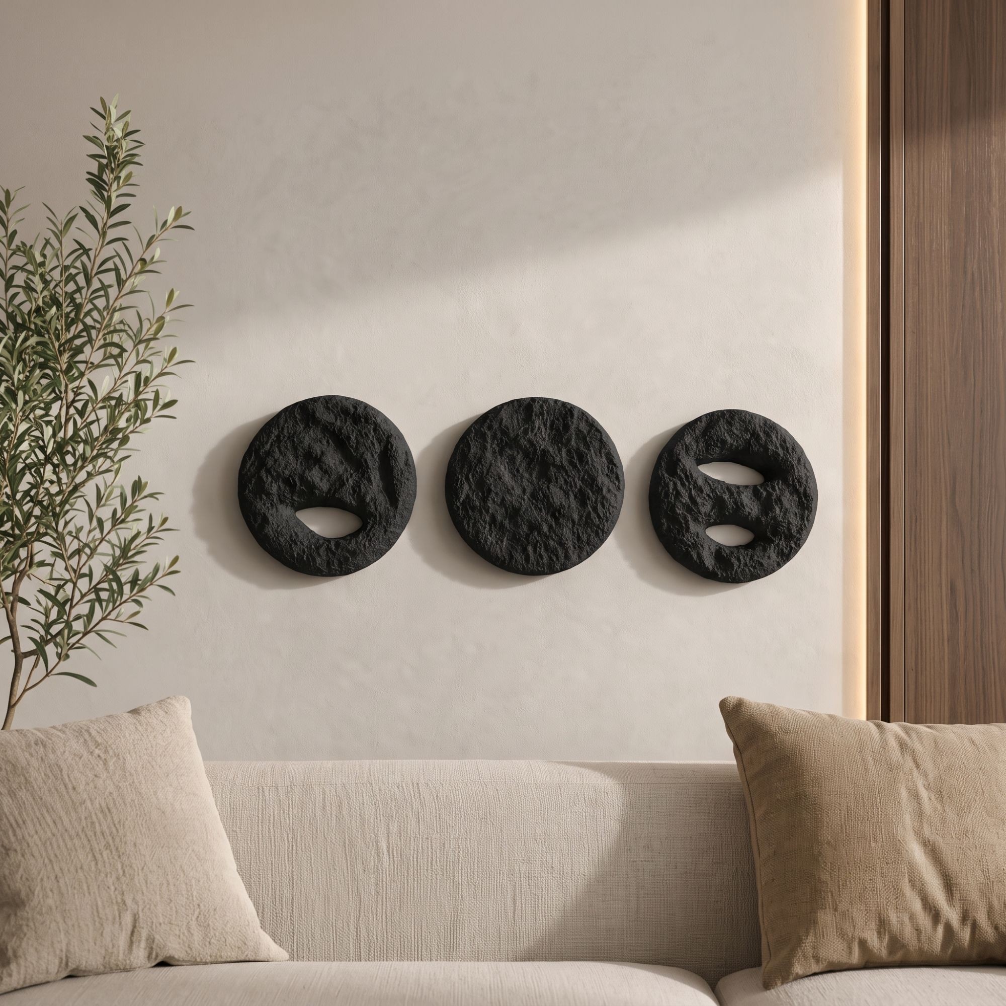 Set de accesorii decorative pentru perete, Myk3090, BETON CARBON, Dimensiune: 20 x 20 cm (3 bucăți), Negru