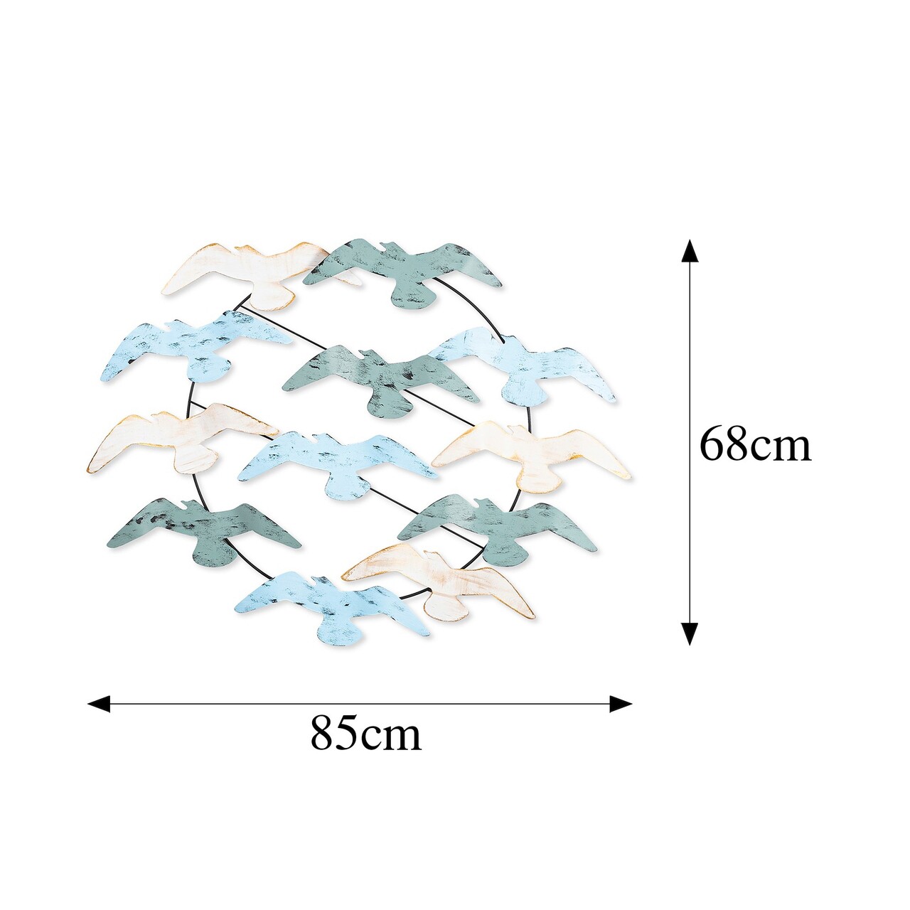 Decoratiune de perete, Martı, Metal, Dimensiune: 85 x 68 x 8 cm, Multicolor