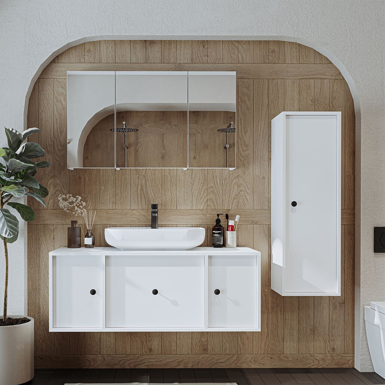 Set Dulap de Baie cu Chiuvetă și Oglindă (3 Piese), Hanah Home, 2571, MDF, Alb — imaginea 3