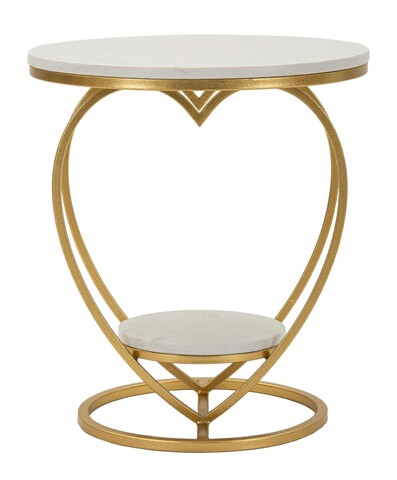 Masuta de cafea Heart, Mauro Ferretti, 40x45.5 cm, fier/marmura, auriu/alb