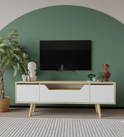 Comoda TV, Hanah Home, Roma 150, 150x53x29.8 cm, PAL, Stejar Safir / Alb