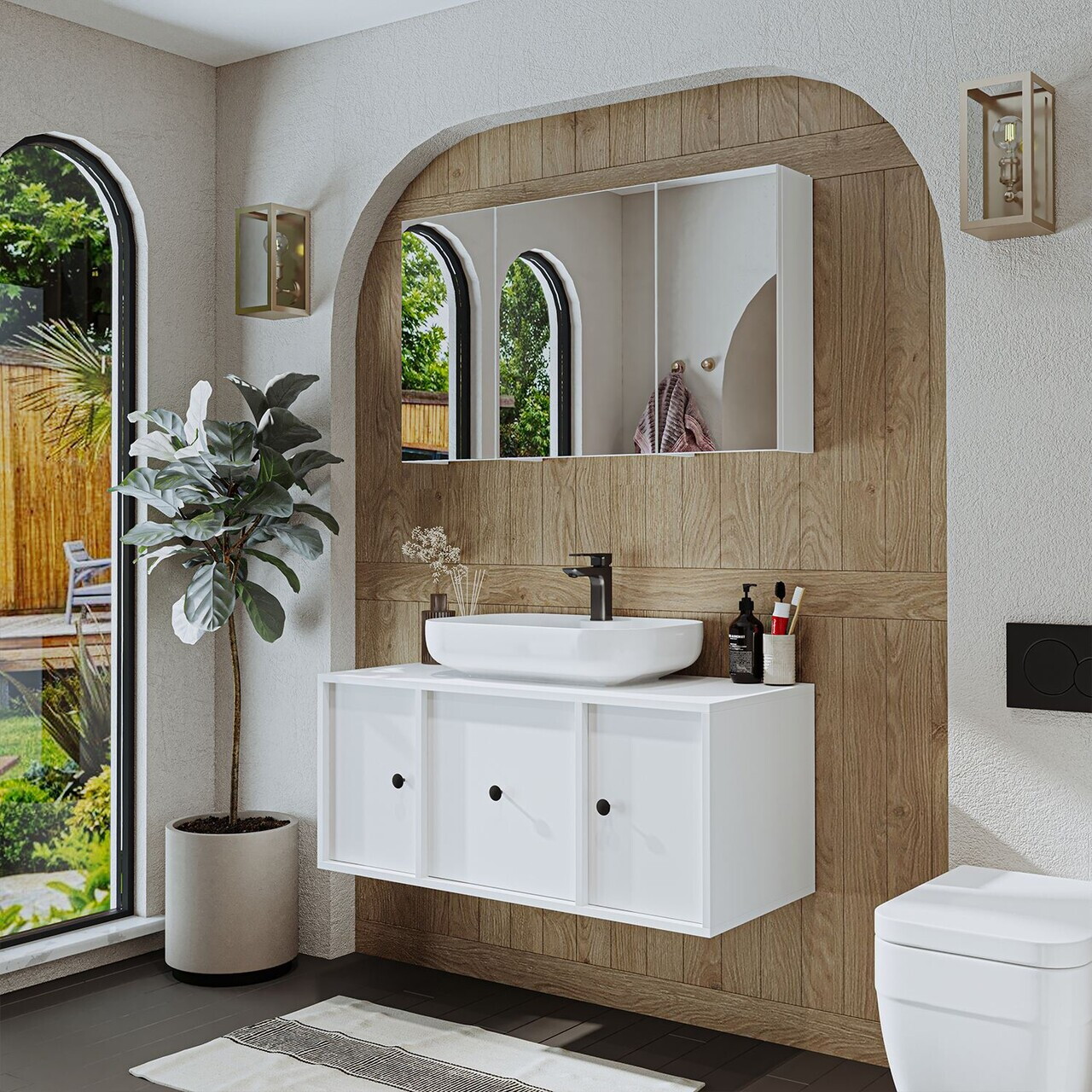 Set Dulap de Baie cu Chiuvetă și Oglindă (2 Piese), Hanah Home, 2568, MDF, Alb
