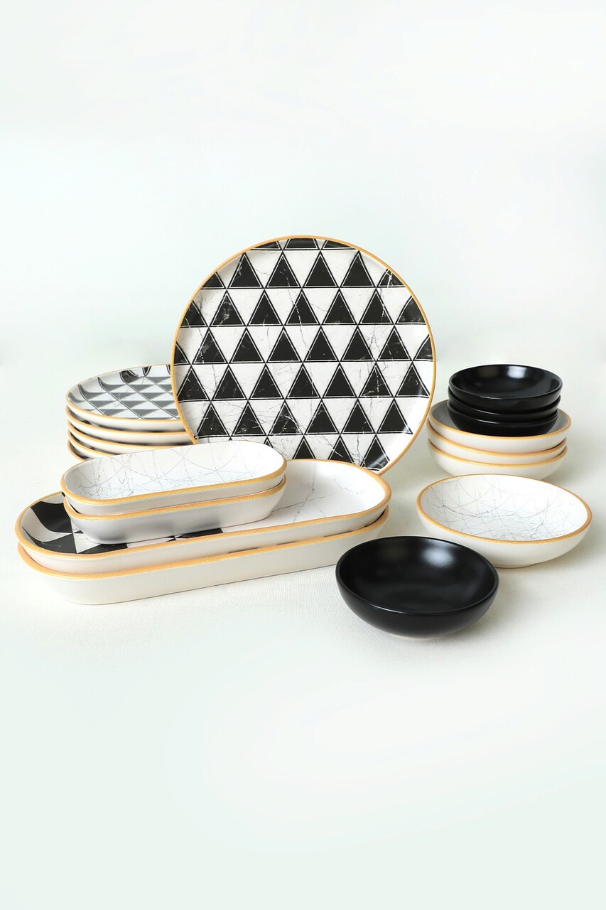 Set de mic dejun, Keramika, 275KRM1958, Ceramica , Nu absoarbe apa, Alb/Negru