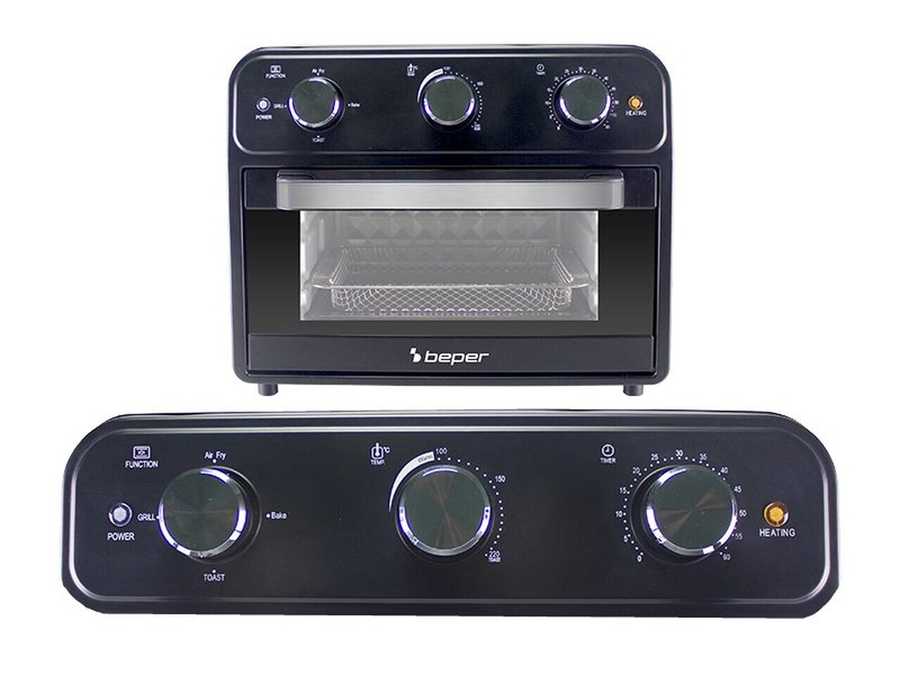 Cuptor multifunctional cu friteuza cu aer cald Beper, 41x35x39 cm, 1800W, 24L, metal/inox/sticla, negru - view 2