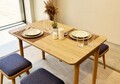Set masa extensibila si 4 scaune, Vella, Vina Mini 05 1048, PAL, Stejar / Albastru închis