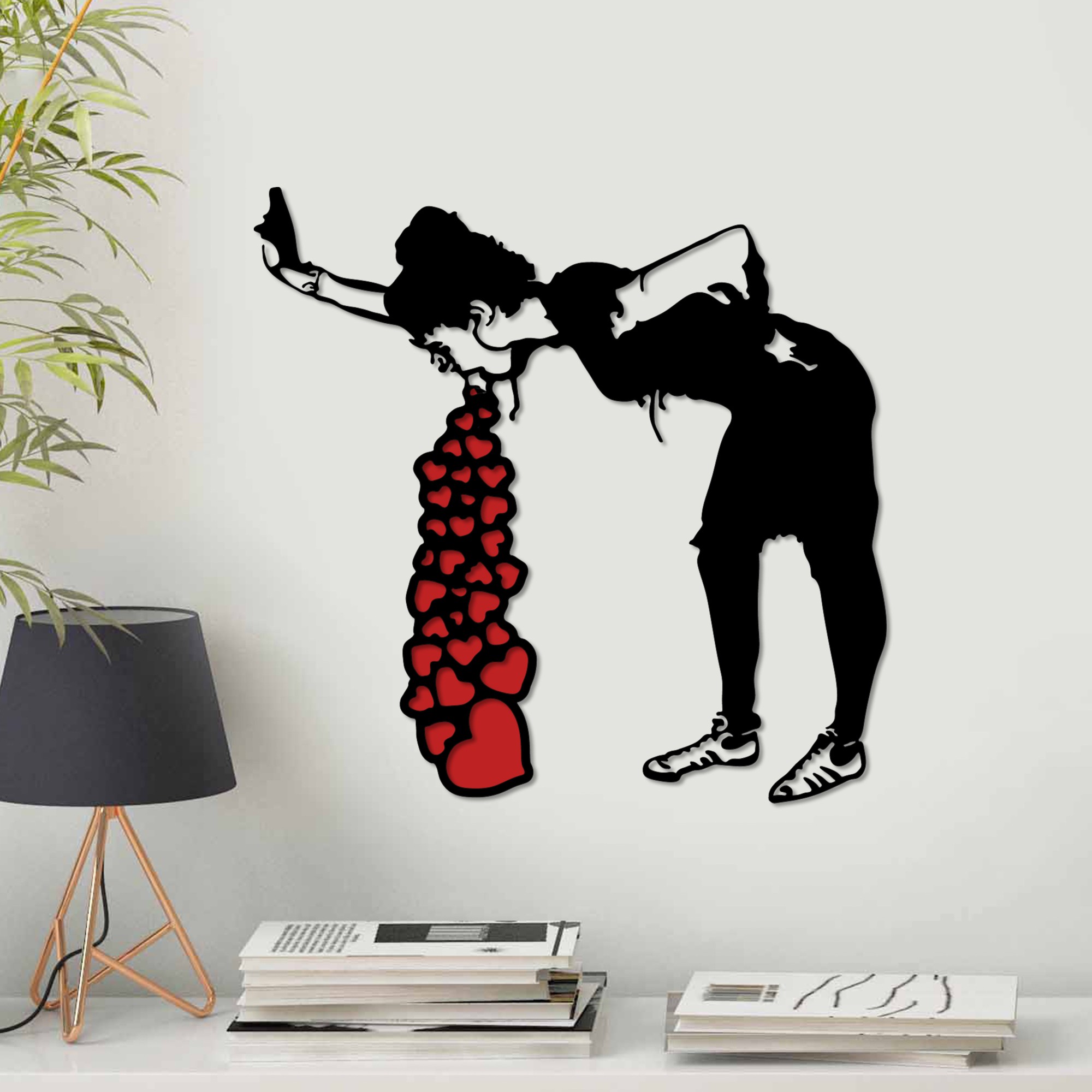 Decoratiune de perete, Banksy 12, Metal, (Grosime: 1,5 mm), Negru/Rosu