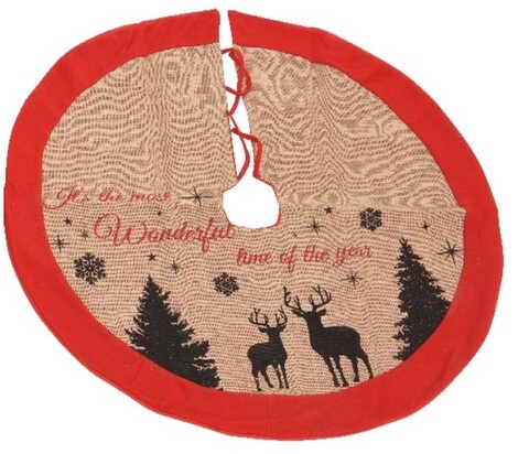 Covor pentru brad reindeer, decoris, Ø86 cm, iuta, rosu/maro