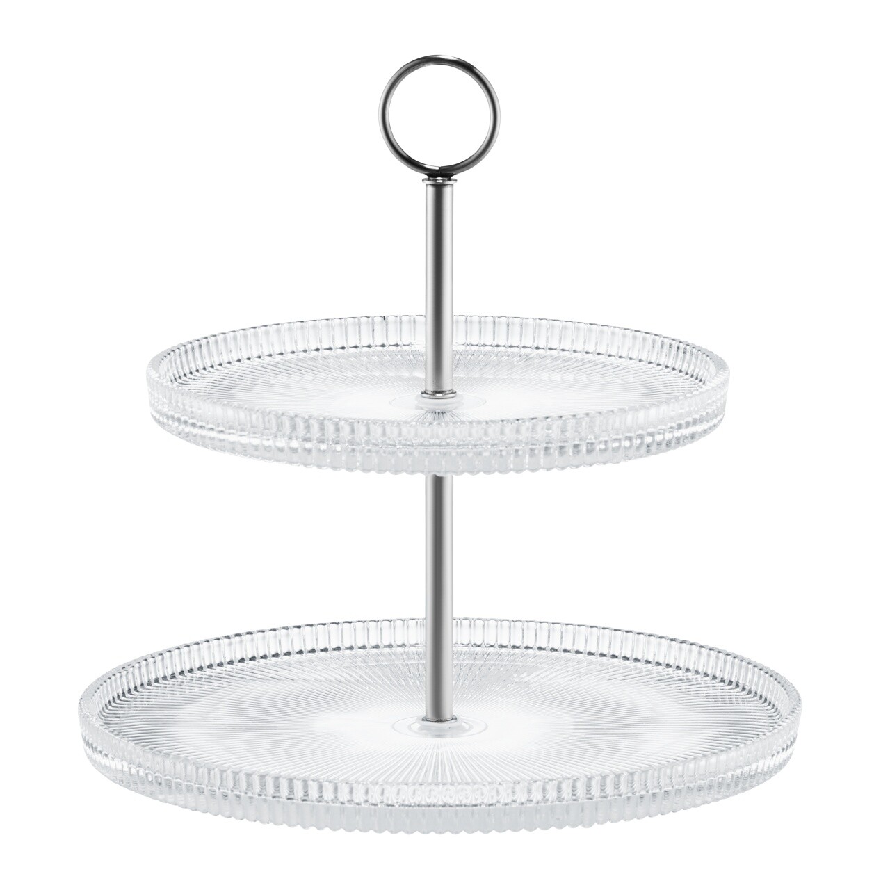 Suport prajituri cu 2 nivele Curly, Ambition, 19 cm/24 cm, otel/sticla, argintiu/transparent - imagine 6