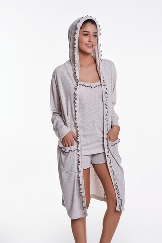 Set pijama cu pantaloni scurti si halat de casa, Luisa Moretti, LMS-4019, 100% bambus, natural, marimea 34/36 - S