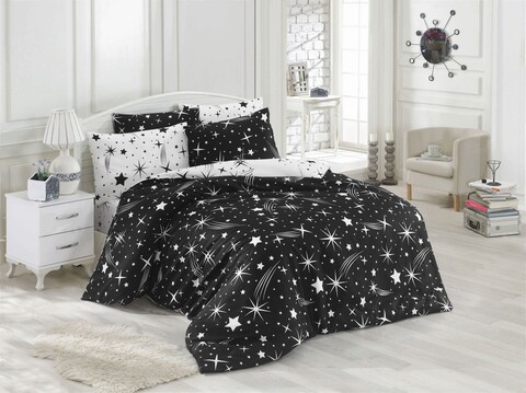 Lenjerie de pat dubla (DE), 3 piese, Halley – Black, EnLora Home, 65% bumbac/35% poliester EnLora Home