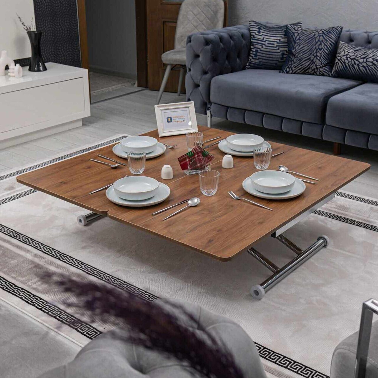 Masuta de cafea, Hanah Home, Juppo Ext, MDF, Nuc / Crom — imaginea 4
