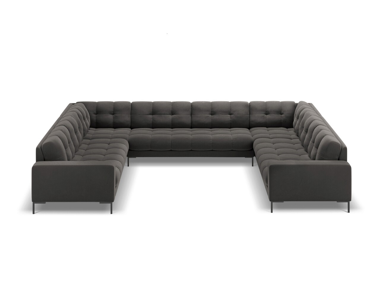 Canapea panoramica 9 locuri, Mamaia, Micadoni Home, BL, 337x256x75 cm, catifea, gri inchis - 1 | YEO
