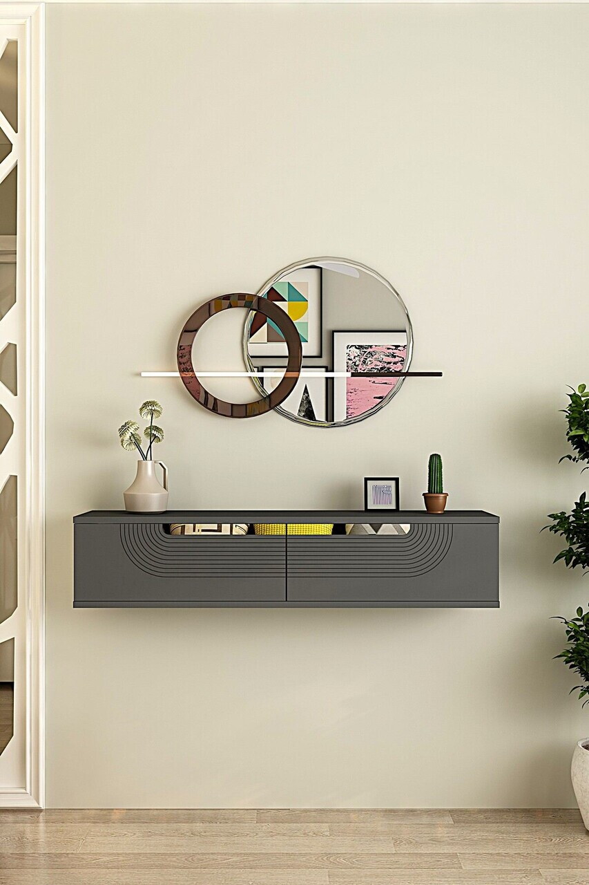 Dulap, Hanah Home, Meyra 120, 120x25.5x29.6 cm, Antracit / Argintiu — imaginea 2