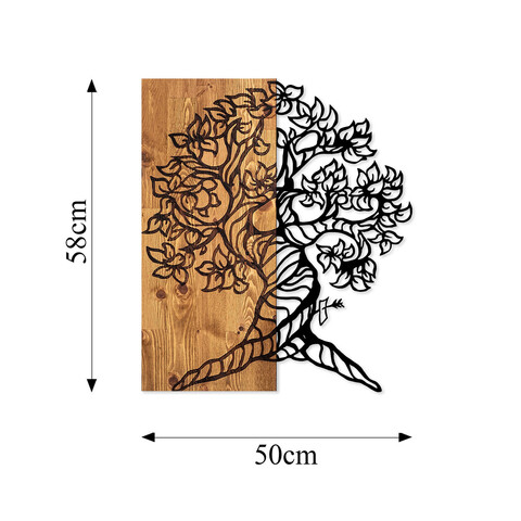 Decoratiune de perete, Monumental Tree 1, 50% lemn/50% metal, Dimensiune: 50 x 58 cm, Nuc / Negru