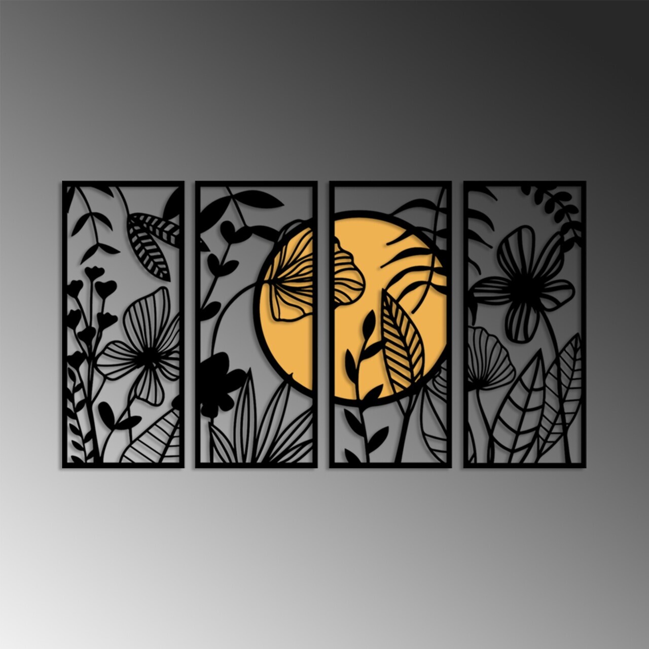 Decoratiune de perete, Alba-1, Dimensiune: 29 x 68 cm (4 bucăți), Negru / Natural — imaginea 5