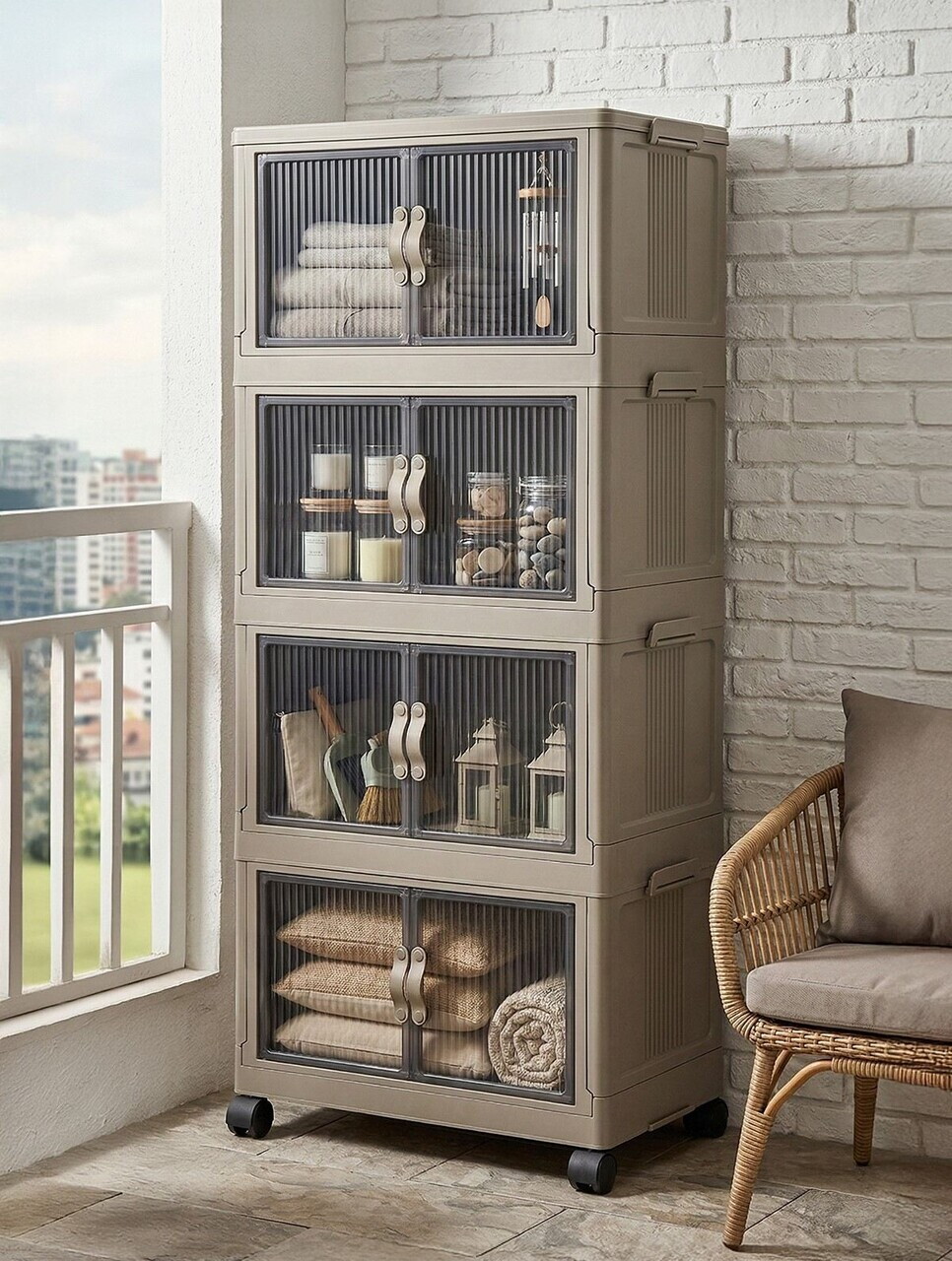 Dulap multifunctional, Hanah Home, Lavine 127, 56x127x56 cm, PLASTIC, Albastru deschis — imaginea 2