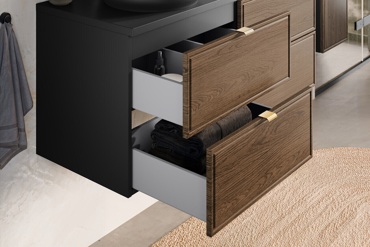 Set mobilier baie Talia Casella 120 cm, dulap inalt si masca dubla cu lavoar, Comad, MDF/PAL, stejar/negru mat - view 8