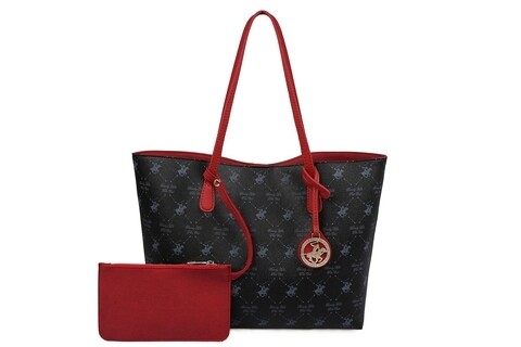 Geanta cu portofel Beverly Hills Polo Club, 790, piele ecologica, negru/rosu