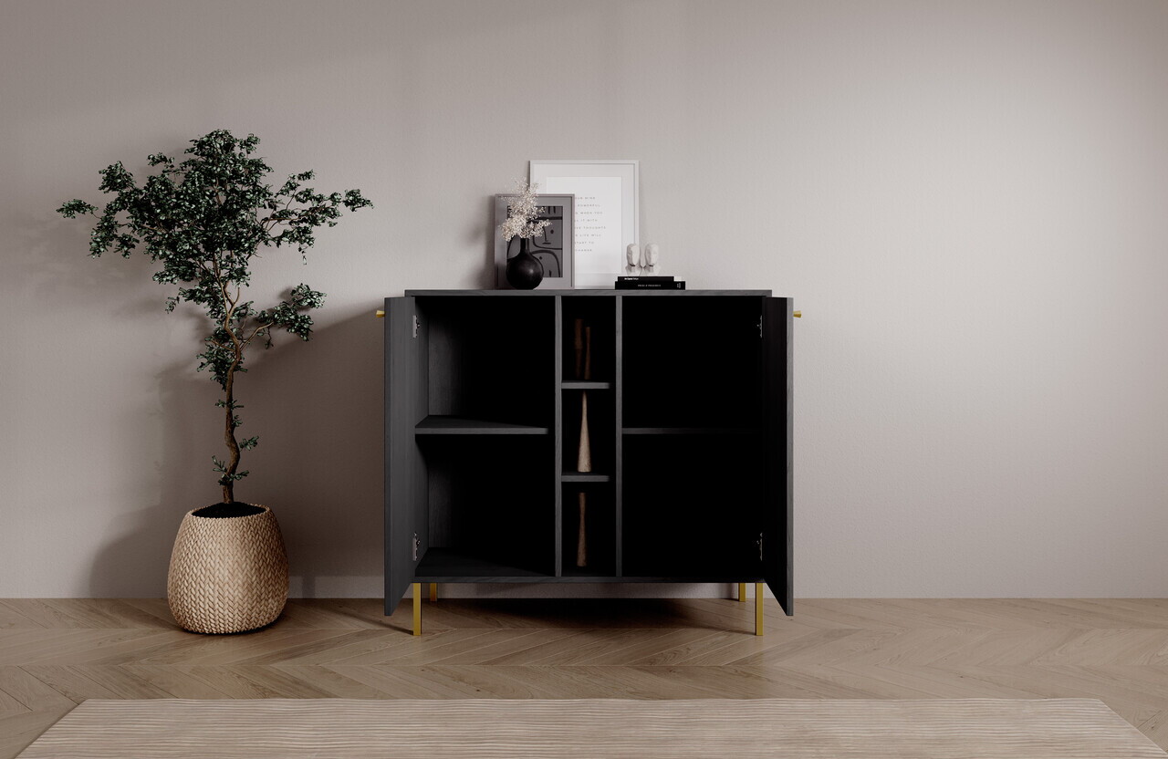 Comoda ADRK, Tili 2D 3P, 100.2x40.8x95 cm, PAL laminat, negru — imaginea 6