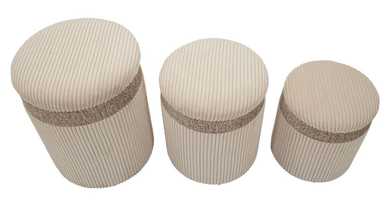 Set 3 taburete cu spatiu de depozitare Cream, Mauro Ferretti, 40.5x49.5 cm, MDF/poliester, crem